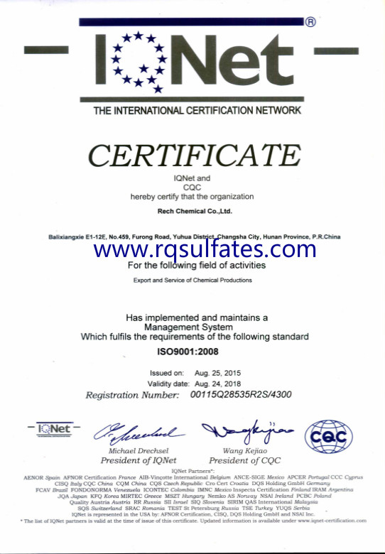 Сертификация ISO9001 Rech Chemical